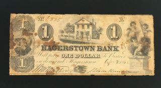 1862 $1 The Hagerstown Bank One Dollar Bank Note Maryland Md Obsolete Currency