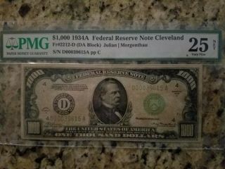1934a $1000 One Thousand Dollar Scarce Cleveland Pmg Vf 25 Net