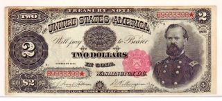 Fr.  357 1891 $2 Treasury Note Us Currency Paper Money Bill Note