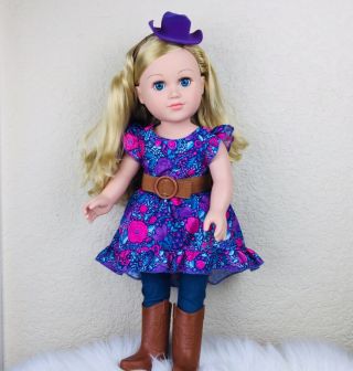 2013 My Life As Cowgirl 18 " Doll Long Curly Blonde Hair Blue Eyes