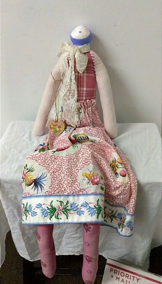 French Cloth Folk Art Primitive Paper Mache Head Doll Ilonka 