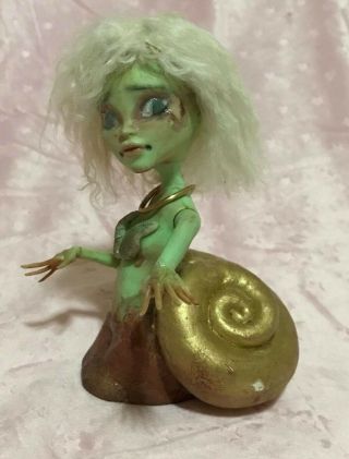 Ooak Monster High Repaint Custom Art Doll Made Into Green And Gold Snail