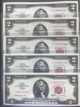 Wow 1953 1963 Star Set 5 $2 Two Dollar Bill Red Seal,  Uncirculated