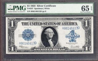 Fr.  237 1923 $1 Silver Certificate Pmg 65epq.