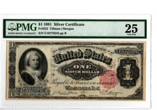 1891 $1 Silver Cert - Martha Washington Fr 223 Pmg 25 Tillman/morgan 19 - C028