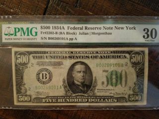 1934a $500 Five Hundred Dollar Bill York Pmg Vf 30 -