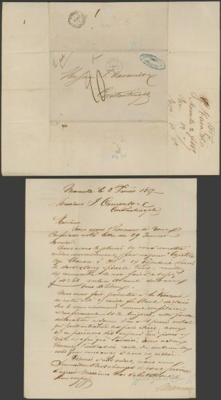 France 1857 - Stampless Cover Marseille To Constantinople Turkey 10000/56