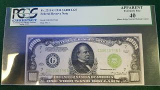 1934 $1000 One Thousand Dollar Bill Scarce Light Green Seal Pmg Ef 40