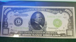 1934 $1000 One Thousand Dollar Bill Scarce Light Green Seal PMG EF 40 3