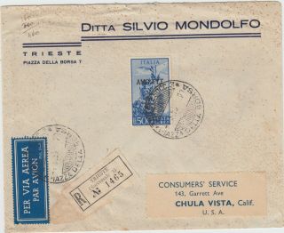 Italy: Trieste: Registered Cover To Chula Vista,  California