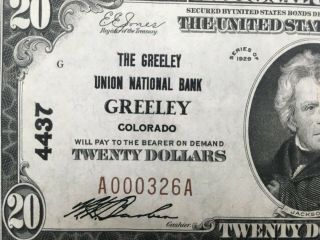 Usa 20 Dollars National - Greeley,  Colorado 1929 - Charter 4437 - - - Unc