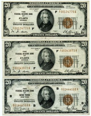 (7) Series 1929 Federal Reserve $10 & $20 Bank Notes | Fine To Vf,  Details