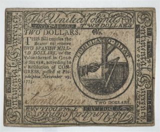29 November 1775 Continental Currency,  $2 Vf - 30,  Bold Printing
