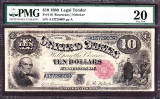Us 1880 $10 Legal Tender Note Fr 110 Pmg 20 Vf (609)