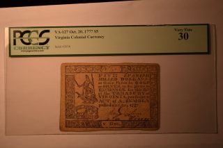 Virginia October 20,  1777 $5 Pcgs Very Fine 30.