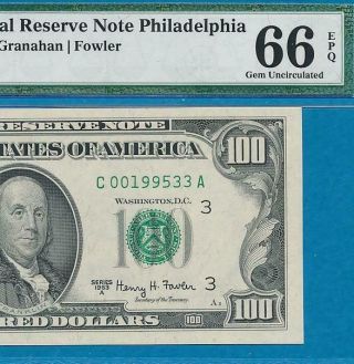 $100.  1963 - A Philadelphia District Frn Certified Pmg Gem 66epq