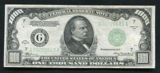 Fr.  2212 - G 1934 - A $1,  000 One Thousand Dollars Frn Chicago,  Il Very Fine,