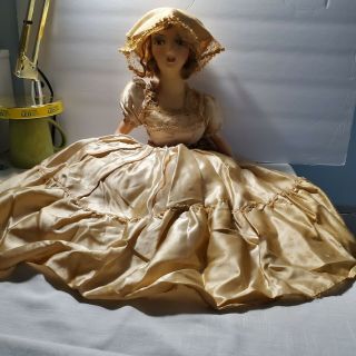 1900 French Boudoir Bed Doll Painted Face Orginal Satin Dress 23 "