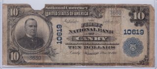 1902 $10 First National Bank Canby Oregon Large Ten Dollars Frn Plain Back Fr631