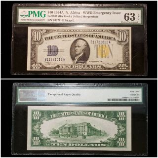 1934a Ten Dollar $10 N.  African - Wwii Emergency Issue Silver Certificate Pmg 63