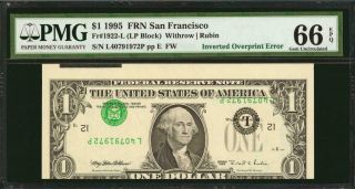 $1 1995,  Inverted Overprint Type 2,  Pmg - 66 Epq,  District 12