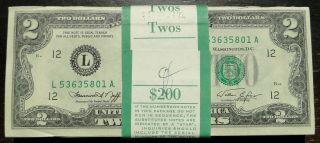 1976 $2 Federal Reserve Notes - 100 Consecutive S/n - Uncirculated 19 - R009