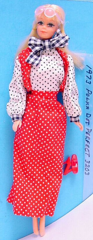 Talking P.  J.  Doll In Lovely 1973 Barbie Mod Outfit 3203 Polka Dot Perfect