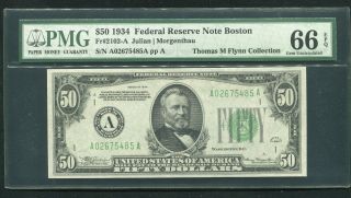 Fr.  2102 - A 1934 $50 Frn Federal Reserve Note Boston,  Ma Pmg Gem Unc - 66epq