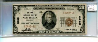 1929 $20 Iberia Louisiana National Banknote Vf 6589m
