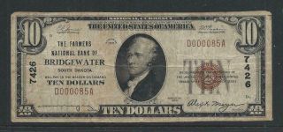 1929 Ty I $10 - The Farmers Nb Of Bridgewater South Dakota - Ch.  7426 - Vg - Fine