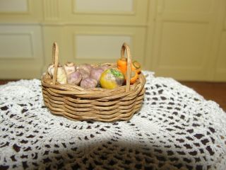 Dollhouse Miniature Wicker Basket Of Root Vegetables Artist Piece