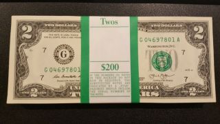 100 Two Dollar 2$ Bills Sequential Bep Pack Series 2013 Us Currency Crisp