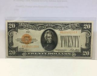 Series 1928 $20 Dollar Gold Certificate Note Gold Seal Au