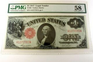 One United States 1917 One Dollar Note In Pmg 58 Choice About Unc Holder Fr 36