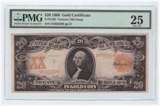 $20 1906 Gold Certificate Fr 1182 Vf - 25