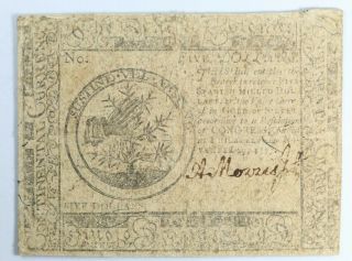 1775 Continental Currency November 29 Five Dollars $5 Colonial Note - Cc - 15