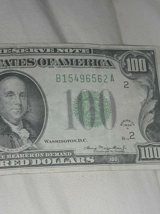 1934 A 100 Dollar light green Federal Reserve Note York 3