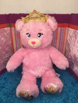 Vguc - 17” Build A Bear Disney Princess Sparkle Pink Bear With Gold Crown