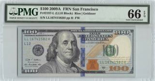 United States 2009a Fr.  2187 - L Pmg Gem Unc 66 Epq 100 Dollars Frn San Francisco