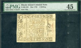 Us Paper Money 1786 Rhode Island 1 Shilling Colonial Note Pmg Cef45