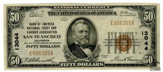 1929 $50 Banknote National Currency Bank Of San Francisco Ca Type 1 13044