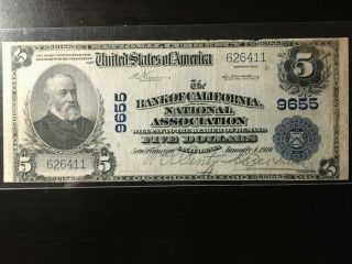Series 1902 $5 The Bank Of California - San Francisco,  Ca Charter 9655