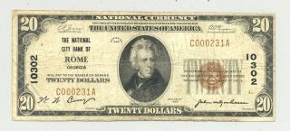 $20 Series 1929 National Banknote Rome,  Georgia 10302 Looking,