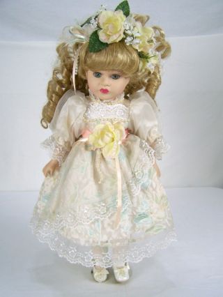 Brass Key Porcelain Doll Wedding Flower Girl 16 " Dress Shoes Stockings Flower