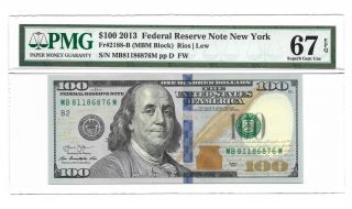 2013 $100 York Frn,  Pmg Gem Uncirculated 67 Epq Banknote