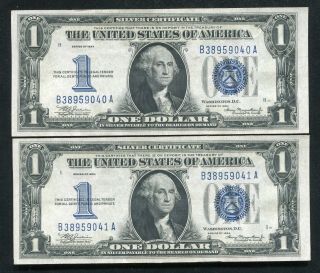 (2) Consecutive Fr.  1606 1934 $1 “funnyback” Silver Certificates About Unc