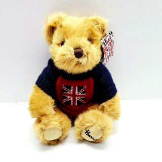 Harrods Plush 10 " Teddy Bear W/ Knitted British Union Jack Sweater & Tags