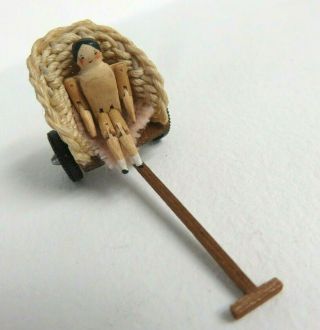 Artisan Handmade Dollhouse Miniature Peg Doll In Wicker Carriage 1:12 ? Tiny