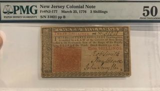 1776 Jersey Colonial 3 Shillings Note Fr Nj - 177 Pmg 50 About Uncirculated