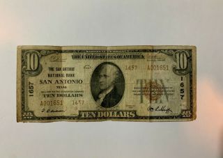 1929 Rare National Bank San Antonio Texas Note $10 Dollar